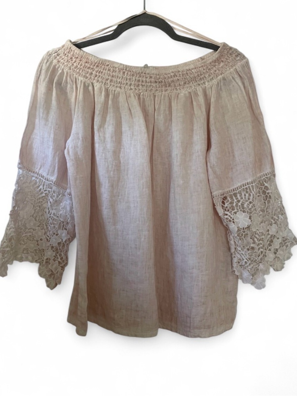 Baci Light Pink Off the Shoulder Linen Top Womens Size Large